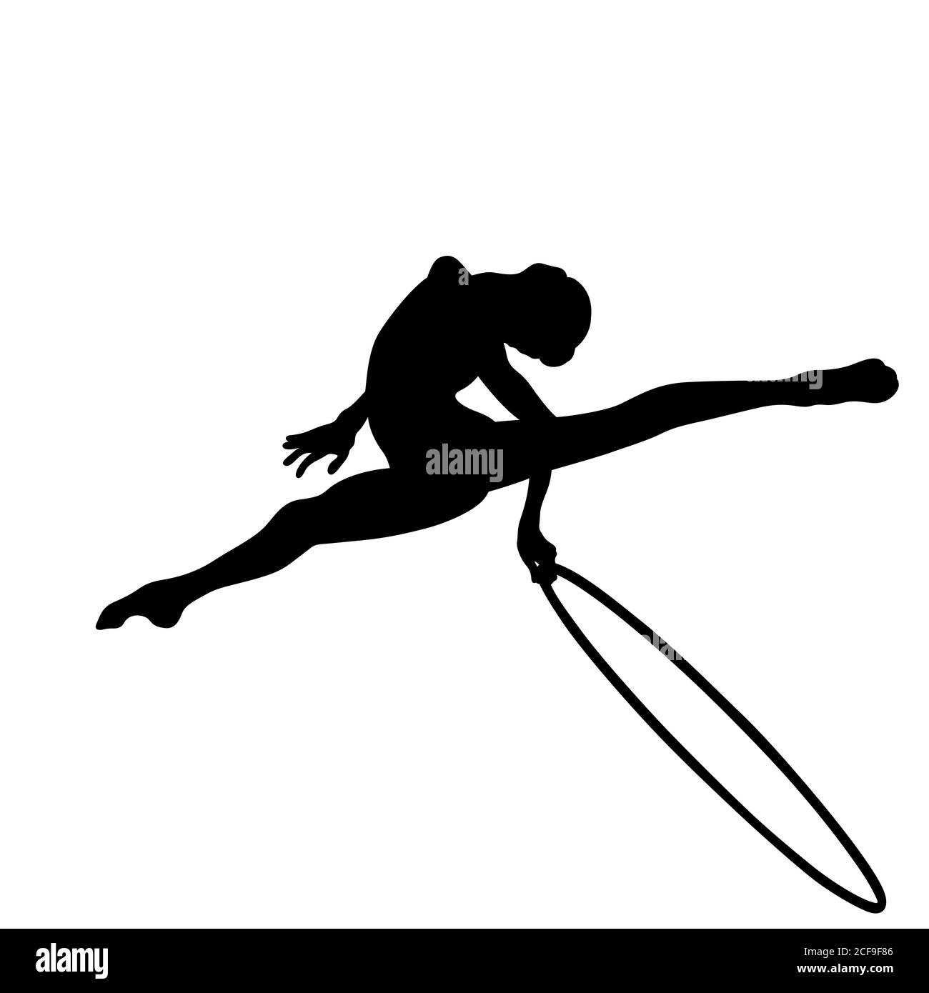 Künstlerische Gymnastik Mädchen mit Reifen schwarz Silhouette Stockfoto
