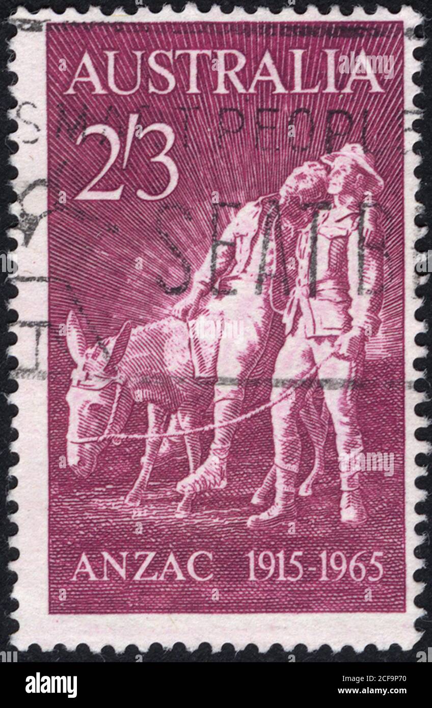 Australien Briefmarke. Historische Briefmarke Italien. Eine in Australien gedruckte Briefmarke. Stockfoto