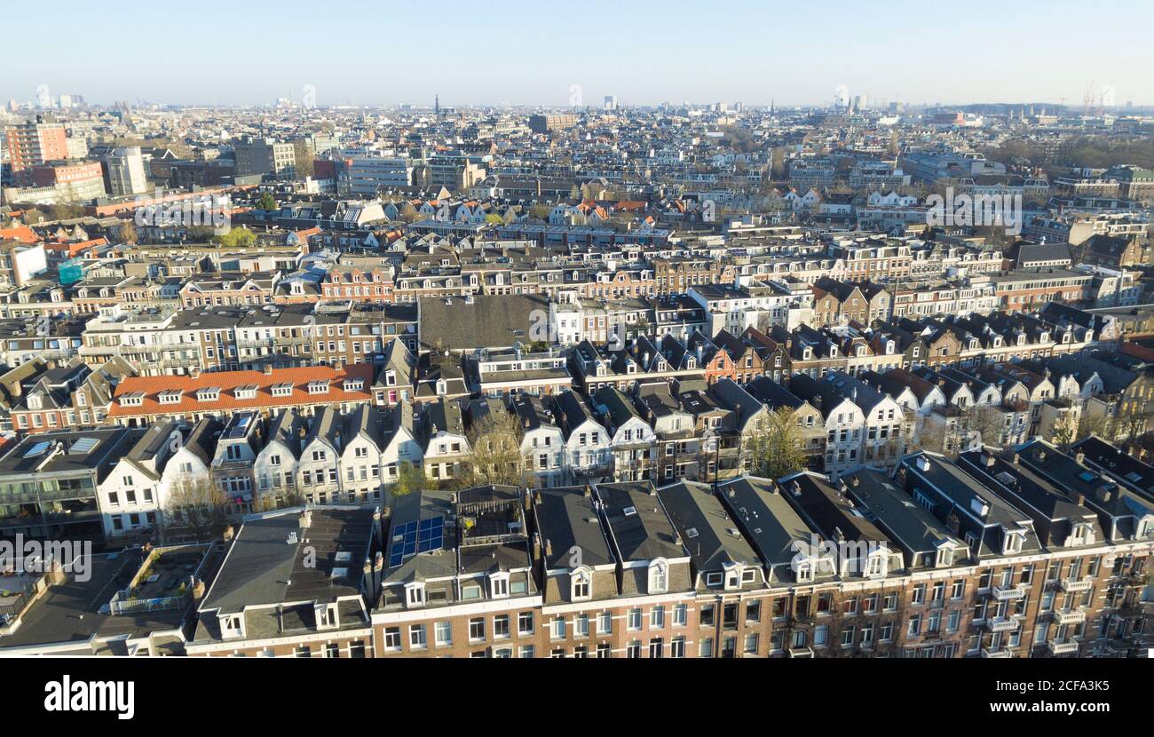 Aeria Blick auf Häuser im Zentrum von Amsterdam Stockfoto