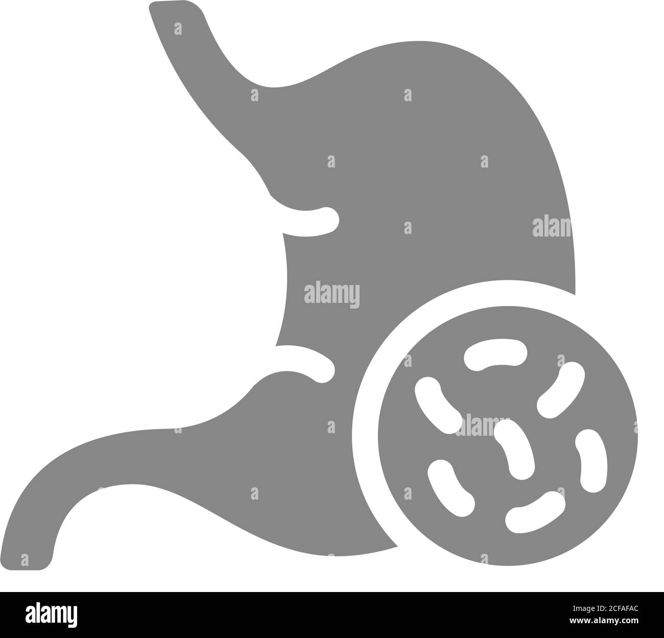 Magen mit grauem Bakteriensymbol. Helicobacter pylori, Salmonellen-Symbol Stock Vektor