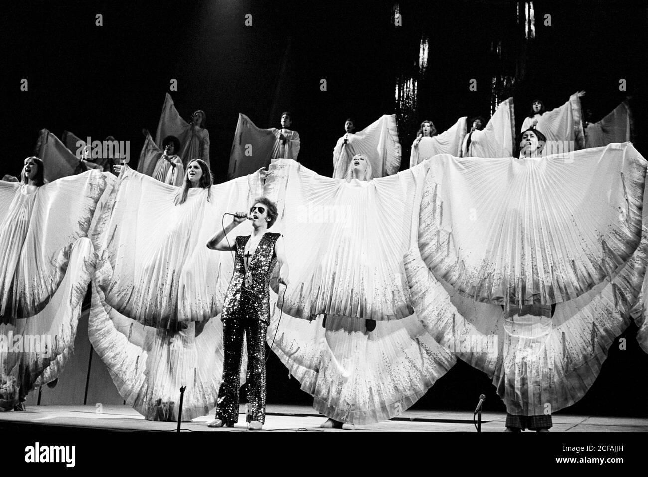 Stephen Tate (Judas Iscariot) in JESUS CHRIST SUPERSTAR im Palace Theatre, London W1 09/08/1972 Musik: Andrew Lloyd Webber Texte: Tim Rice Bühnenbild: Brian Thomson Kostüme: Gabriella Falk Beleuchtung: Jules Fisher Choreographie: Rufus Collins Regie: Jim Sharman Stockfoto