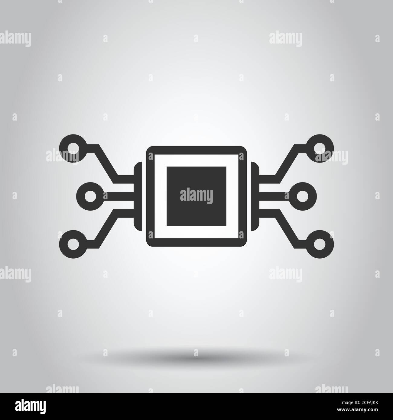 Computerchip-Symbol in flacher Ausführung. Vektorgrafik der Leiterplatte auf weißem isoliertem Hintergrund. Geschäftskonzept CPU-Prozessor. Stock Vektor