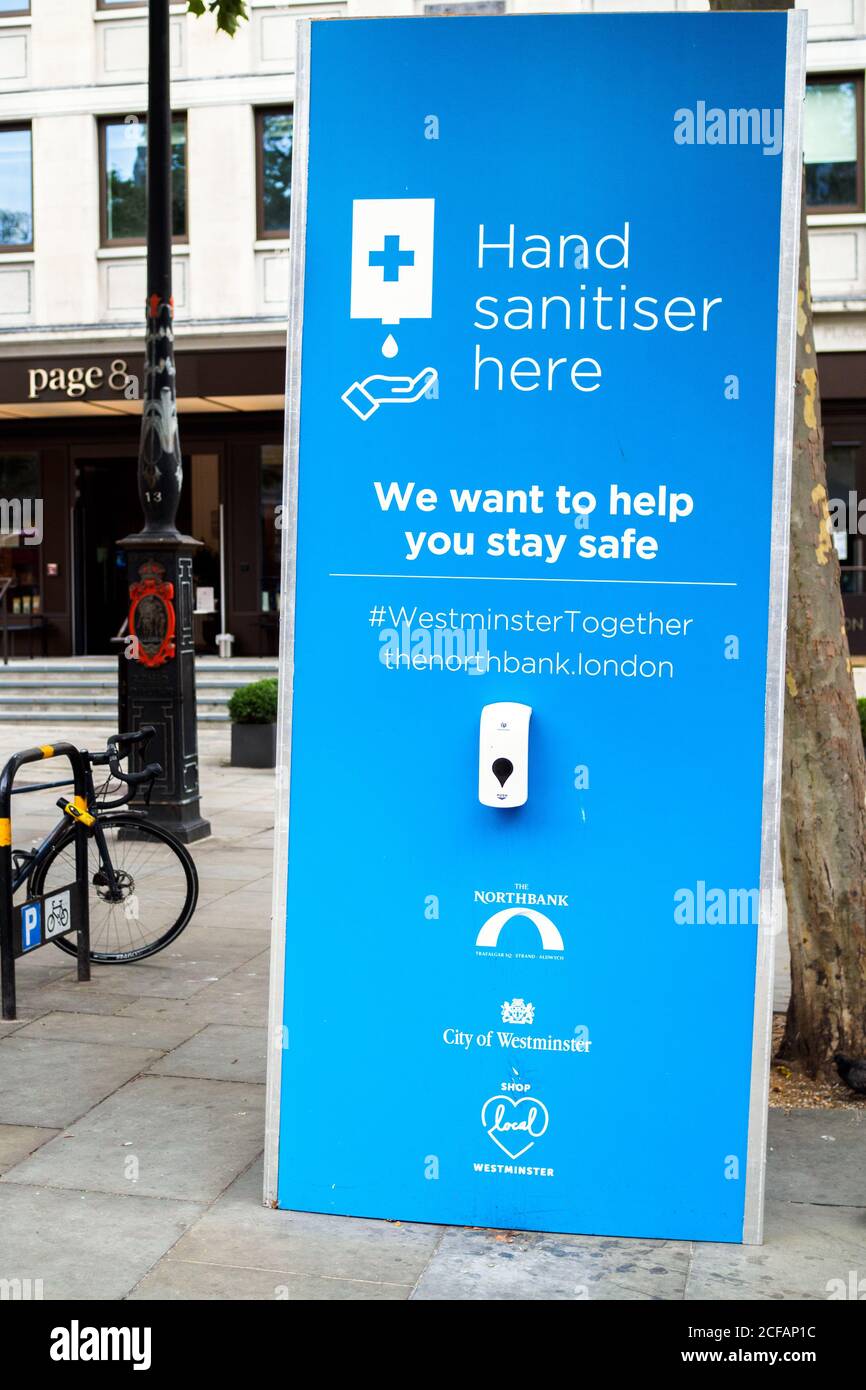 Händedesinfektionsmittel in Westminster Bezirk - London, England Stockfoto