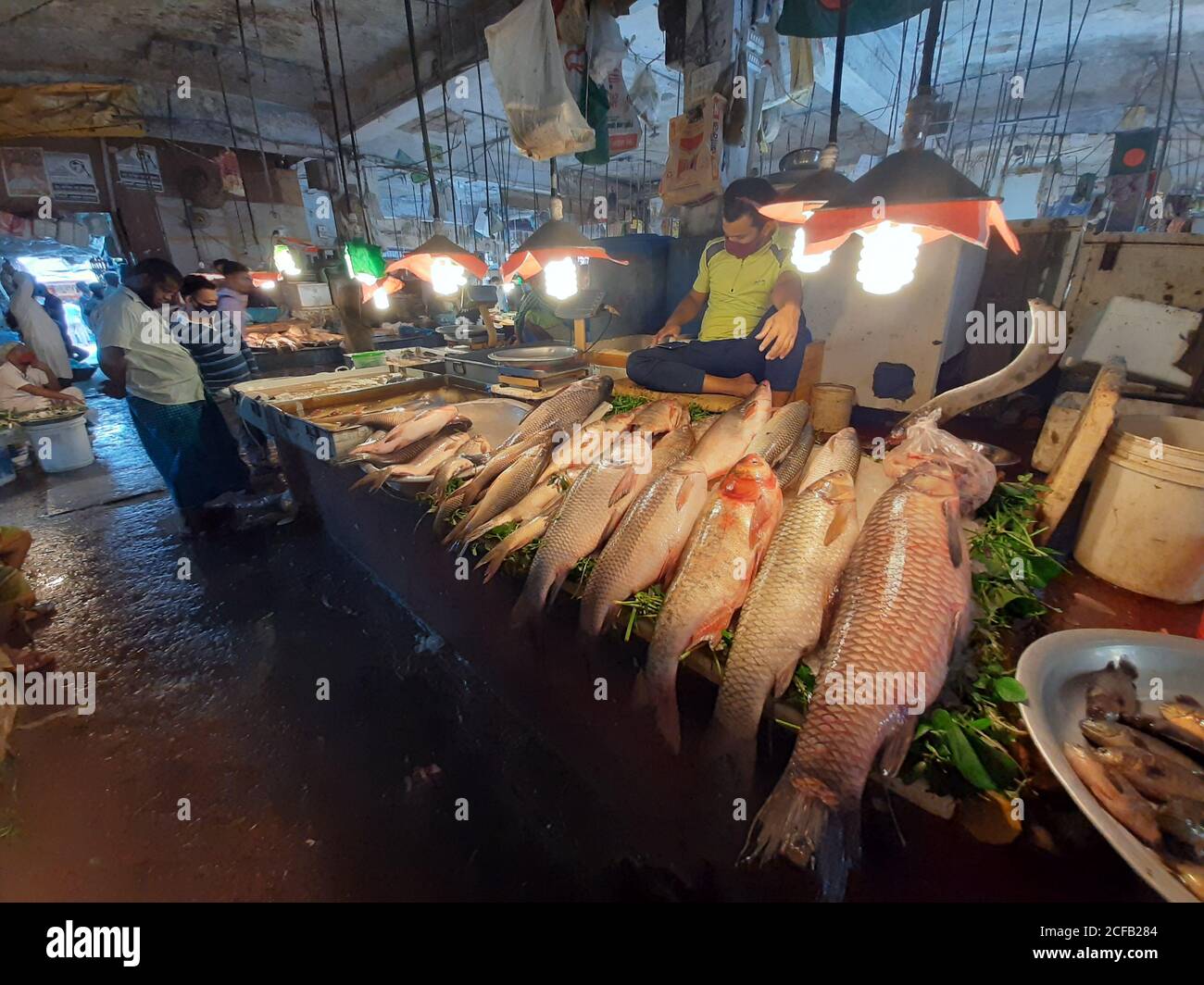 Fisch ist die Hauptquelle von tierischem Protein für die Menschen in Bangladesch. Fischverkäufer verkaufen Fischfang aus frischem und Brackwasser. Stockfoto