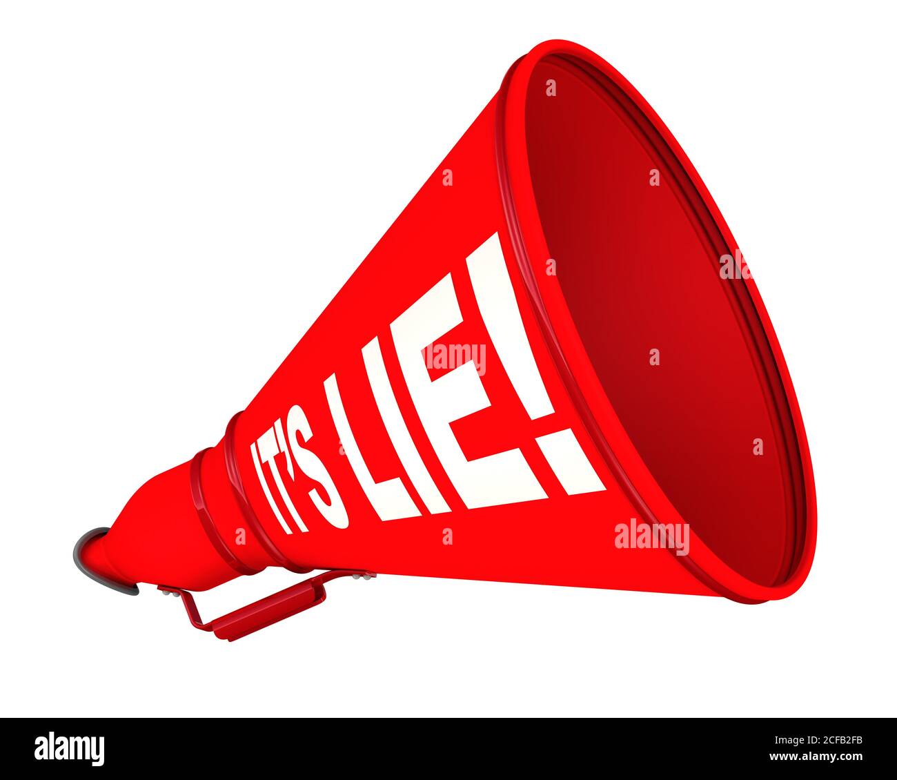 Es ist Lüge! Das rote Horn mit weißem Text IST ES LÜGE! Isoliert. 3D-Illustration Stockfoto