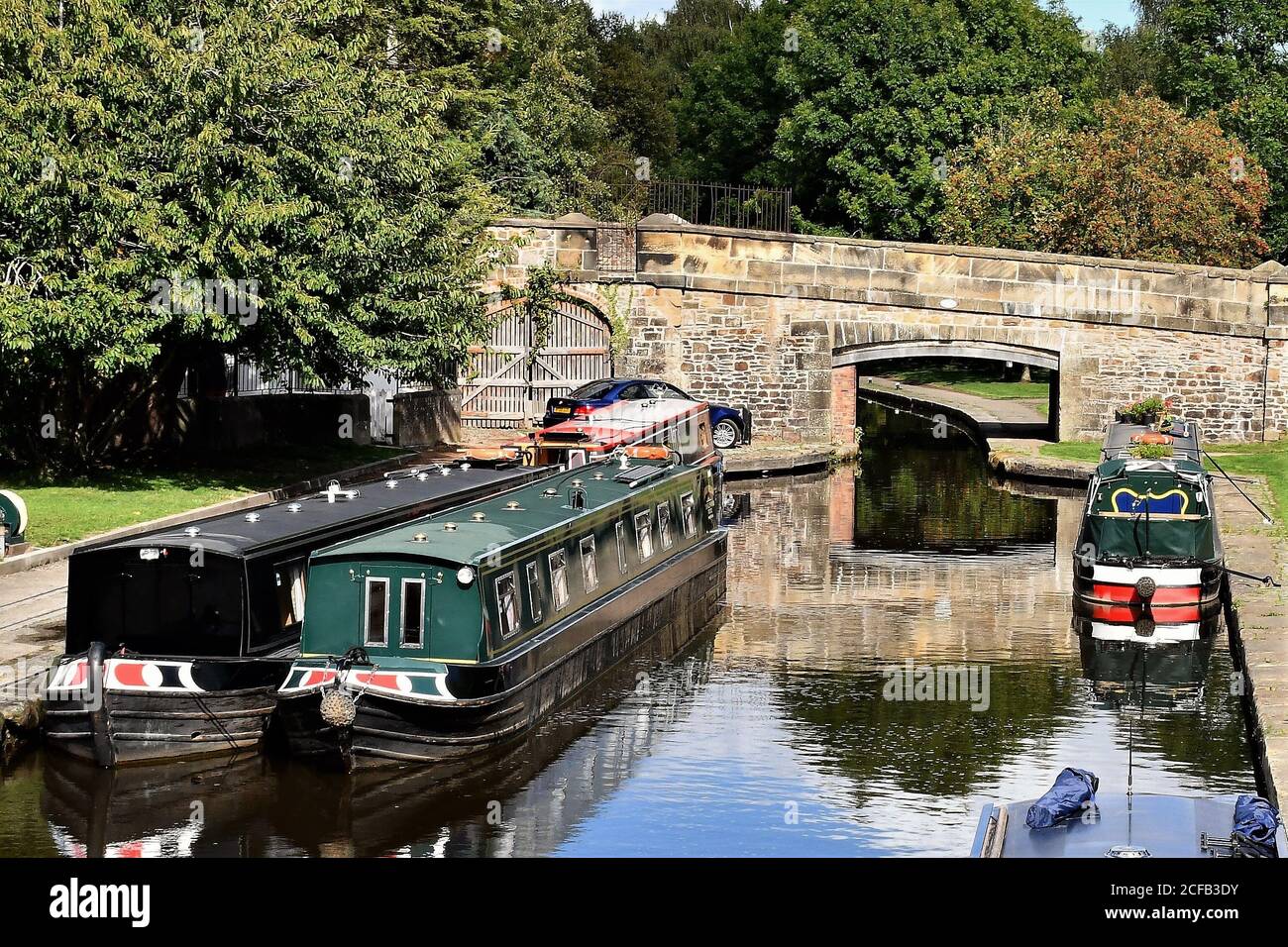 Narrow Boats in Pontcysyllte Aquaduct, North Wales, Großbritannien Stockfoto