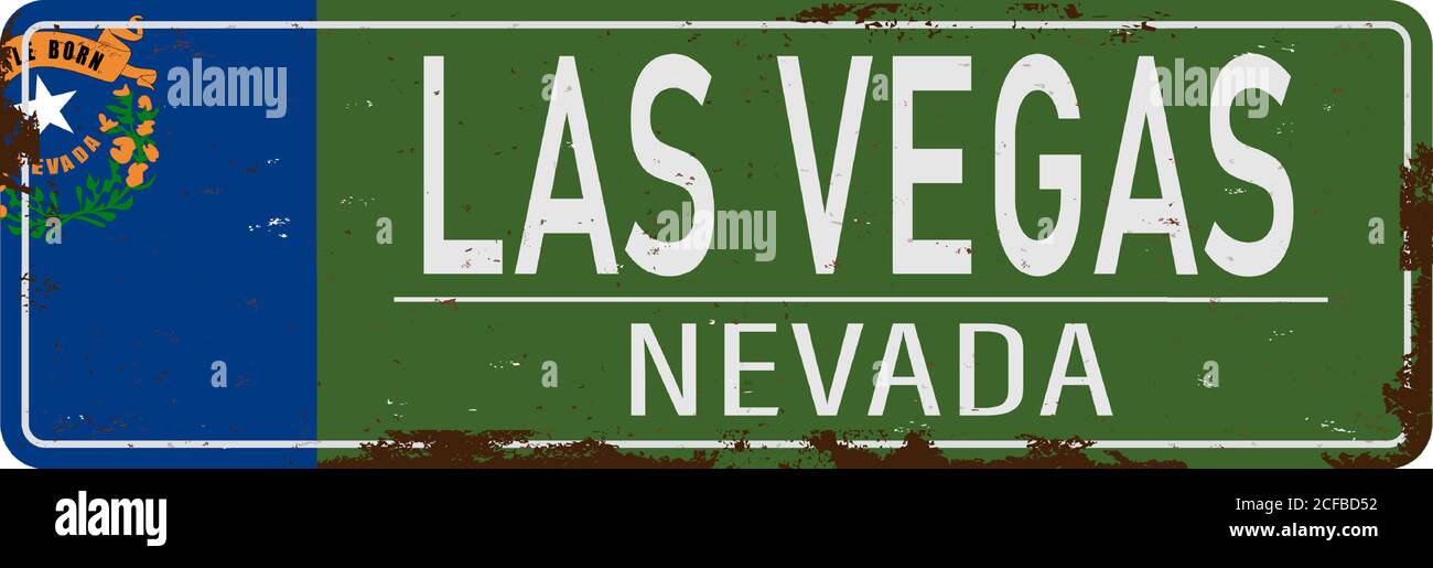 Grünes Straßenschild Las Vegas im alten schmuckigen, rostigen Stil Stock Vektor