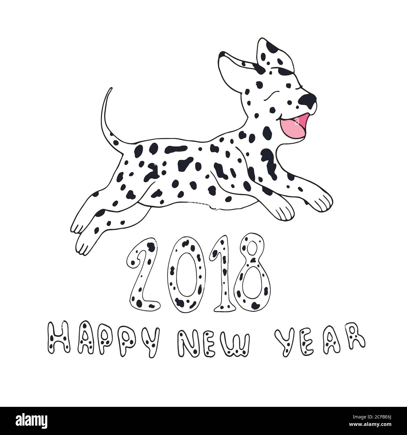 Glücklicher Hund als Symbol 2018, isoliert auf weißem Hintergrund.Design e Stock Vektor