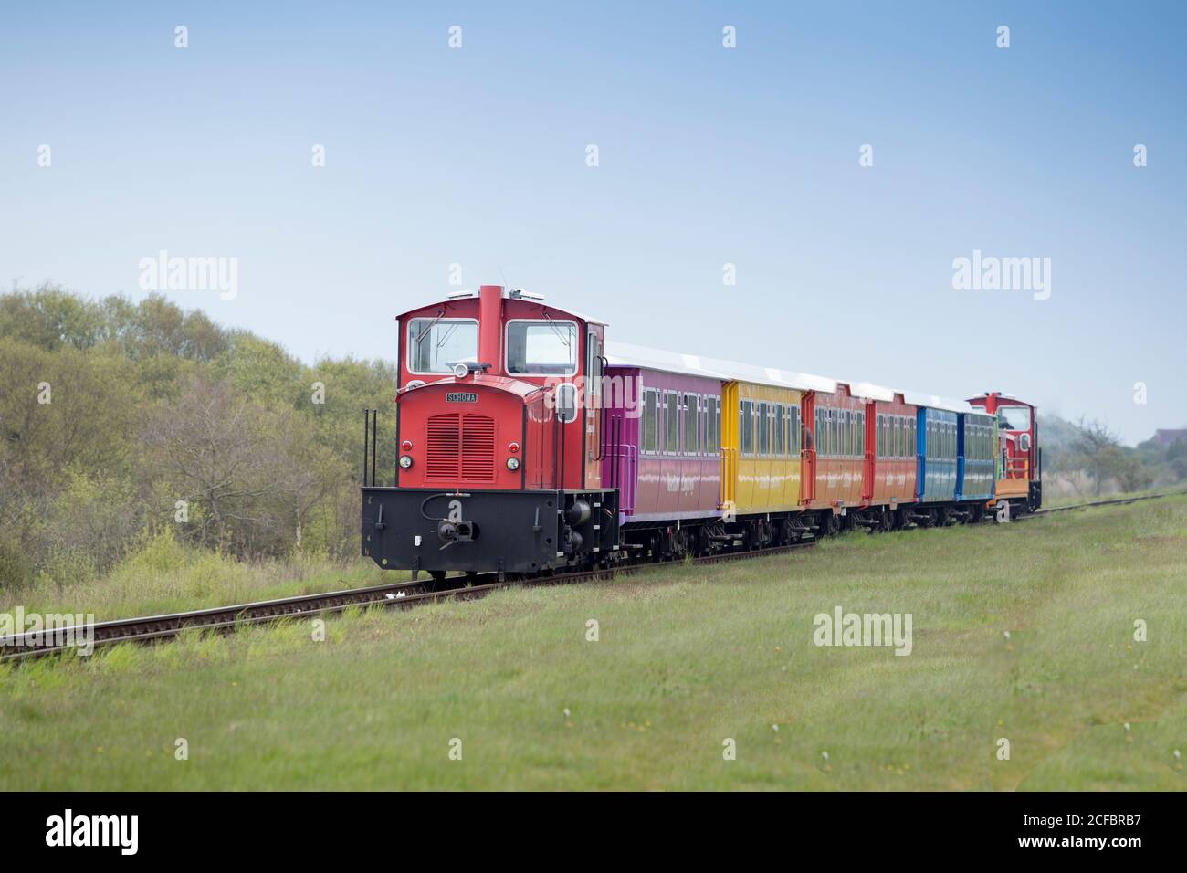 Bunte Inselbahn, Langeoog, Ostfriesische Inseln Stockfoto