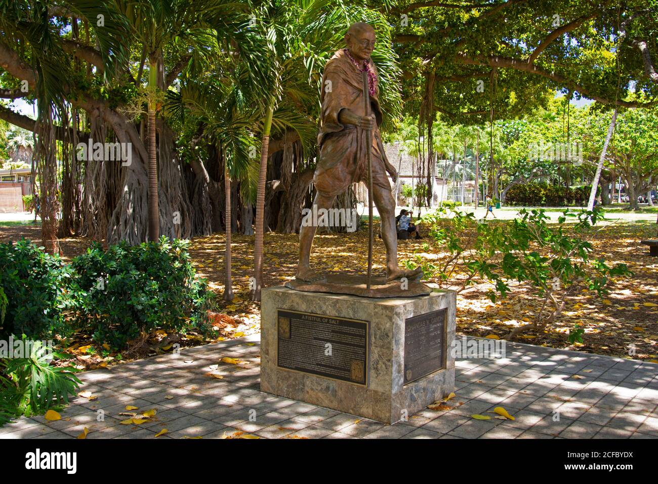 Gandhi Statue, gemacht von Stephen Lowe, Waikiki, Oahu, Hawaii, USA Stockfoto