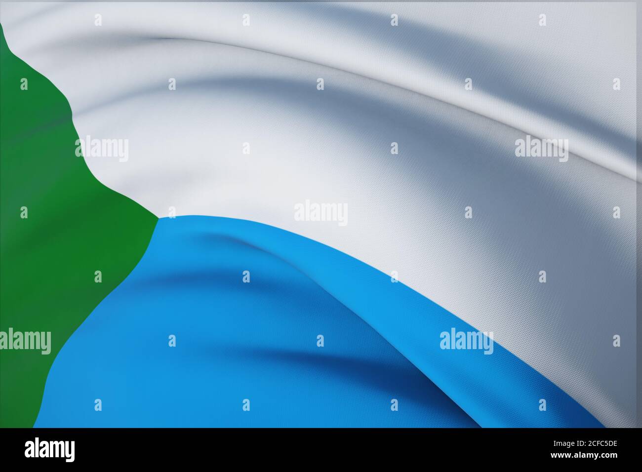 Flagge der Region Chabarowsk. 3D-Illustration Nahaufnahme Flagge Hintergrund. Flaggen der föderalen Subjekte Russlands. Stockfoto