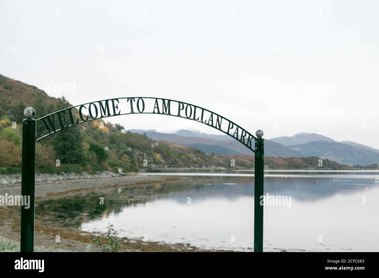 Straßenschild am Pollan Park in Ullapool Schottland Stockfoto