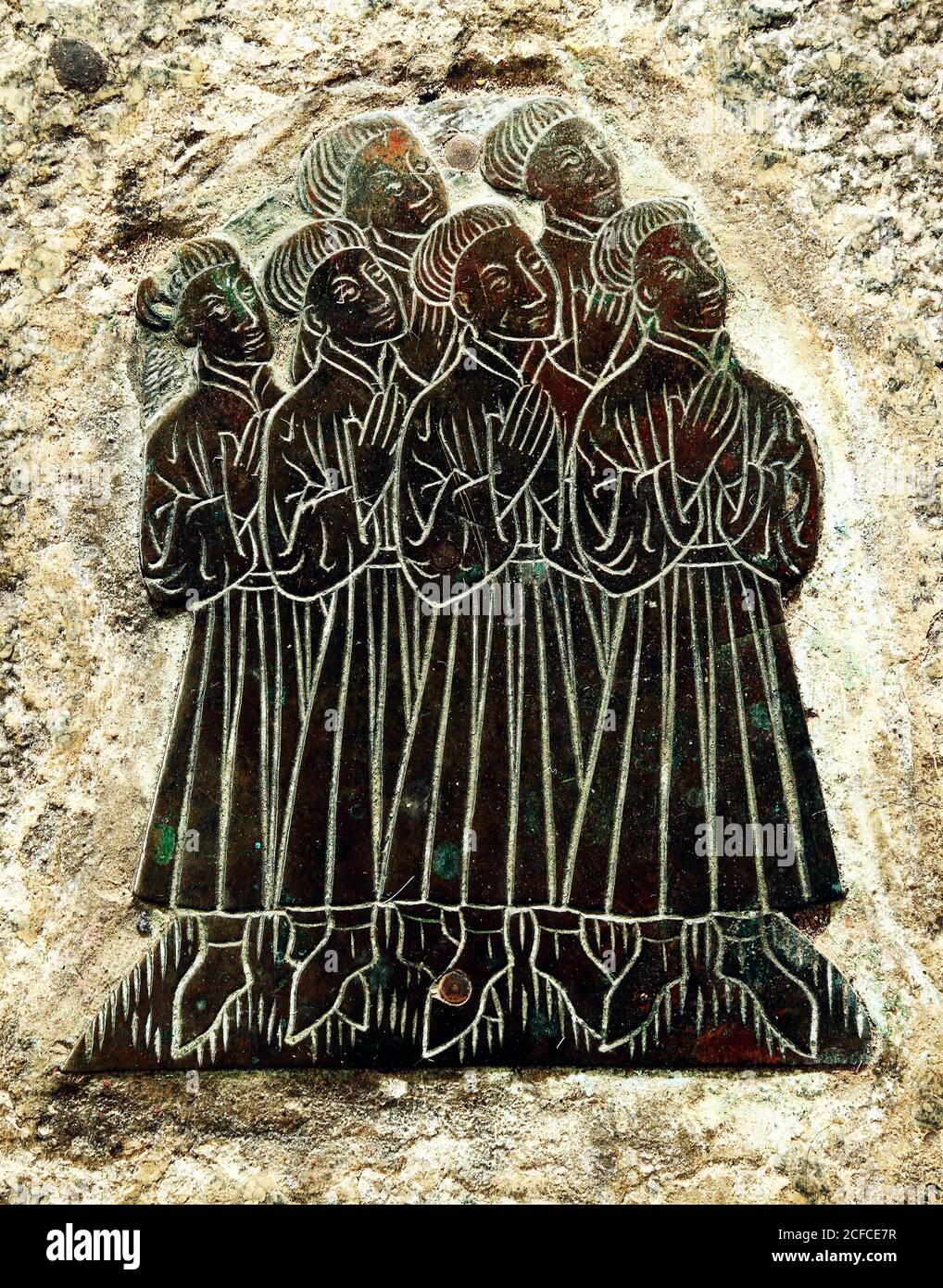 Cley neben dem Meer, 15. Jahrhundert, mittelalterliches, monumentales Messing, 6 männliche Weepers, Norfolk, England, Großbritannien Stockfoto