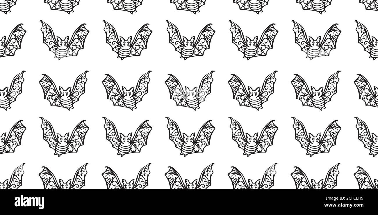 Vektor Doodle geometrische halloween Fledermaus nahtloses Muster. Handgezeichnetes Grunge-Design. Lebensmittel, Verpackung, Oberflächengestaltung . Modernes Bürstendesign. Perfekt für deine gruselige Party. Stock Vektor