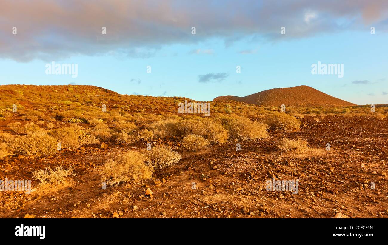 Marslandschaft im Süden Teneriffas bei Sonnenuntergang, Kanarische Inseln, Spanien Stockfoto