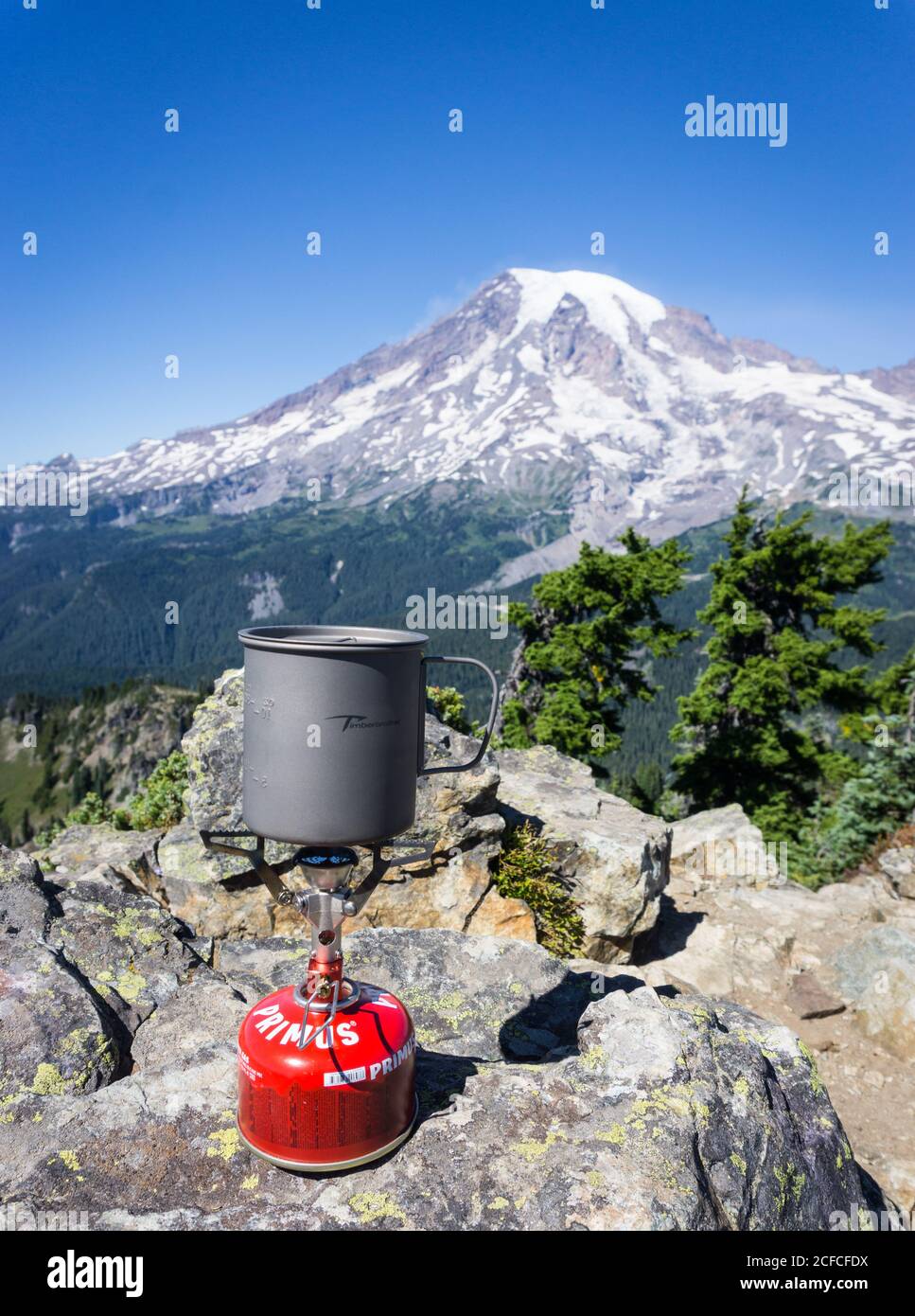 Camp Kochen in großer Höhe Stockfoto