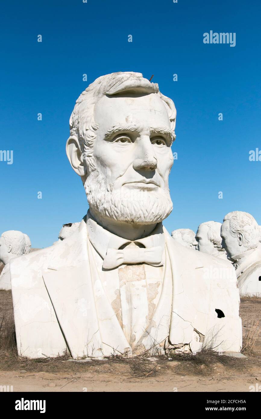 USA Presidential Heads from Amusement Park / Presidents Heads in Croaker, Virginia Abraham Lincoln Stockfoto