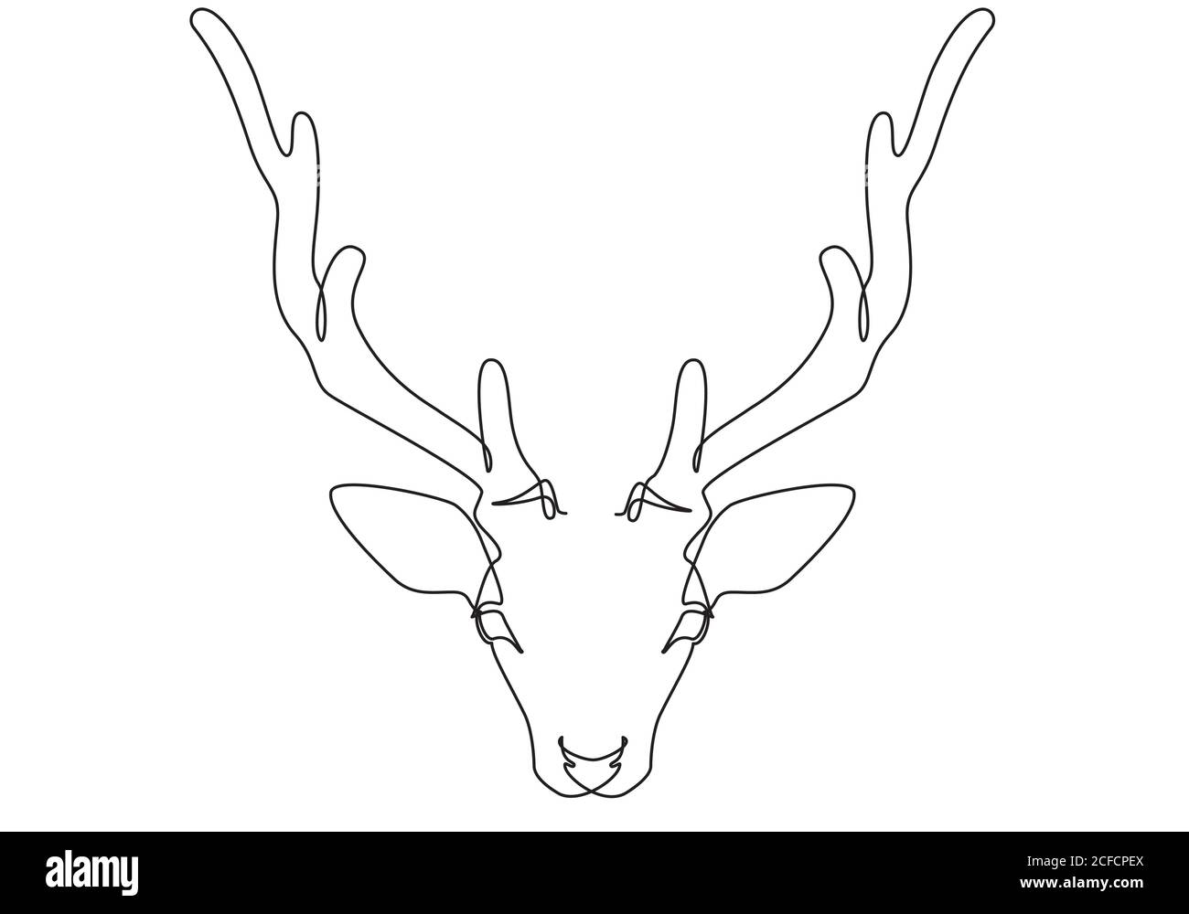 Kopf eines jungen Hirsches mit Geweih. Eine Linie zeichnen. Minimal Art Stock Vektor