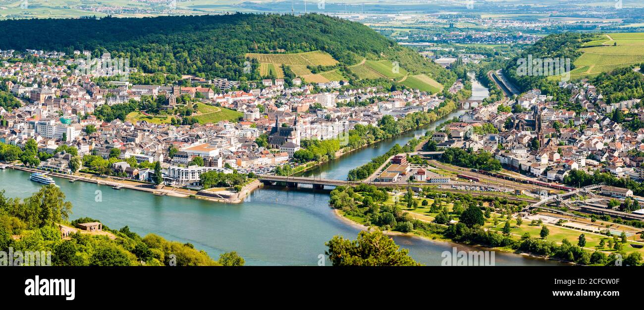 Bingen-Bingerbrück und nahe Mündung, Niederwald, Hessen, Deutschland Stockfoto