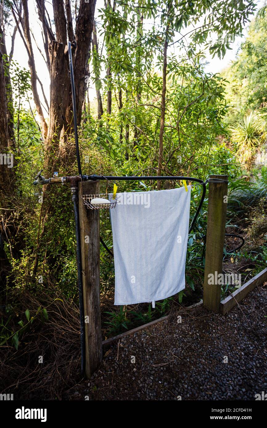 Waschplatz im Freien in Akaroa Stockfoto