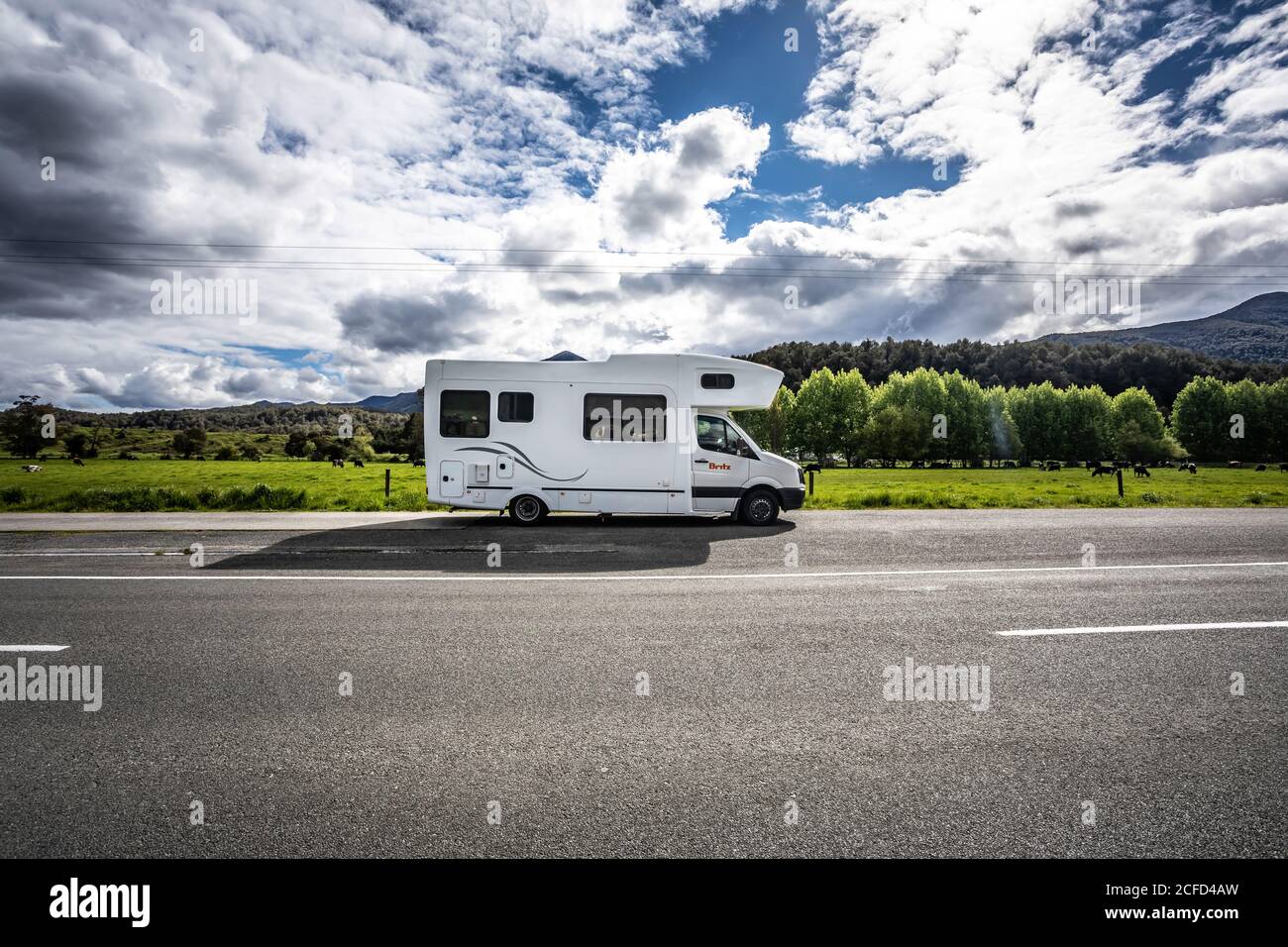 Wohnwagen auf dem Highway 7, Südinsel Neuseeland Stockfoto