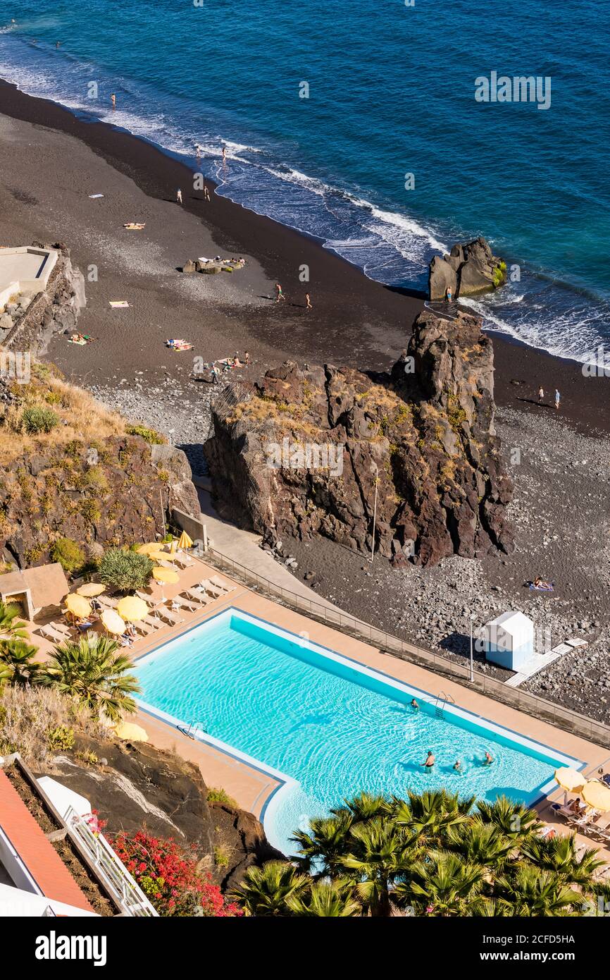 Portugal, Madeira Island, Funchal, Hotel Orca Praia, Hotelkomplex, Pool Stockfoto