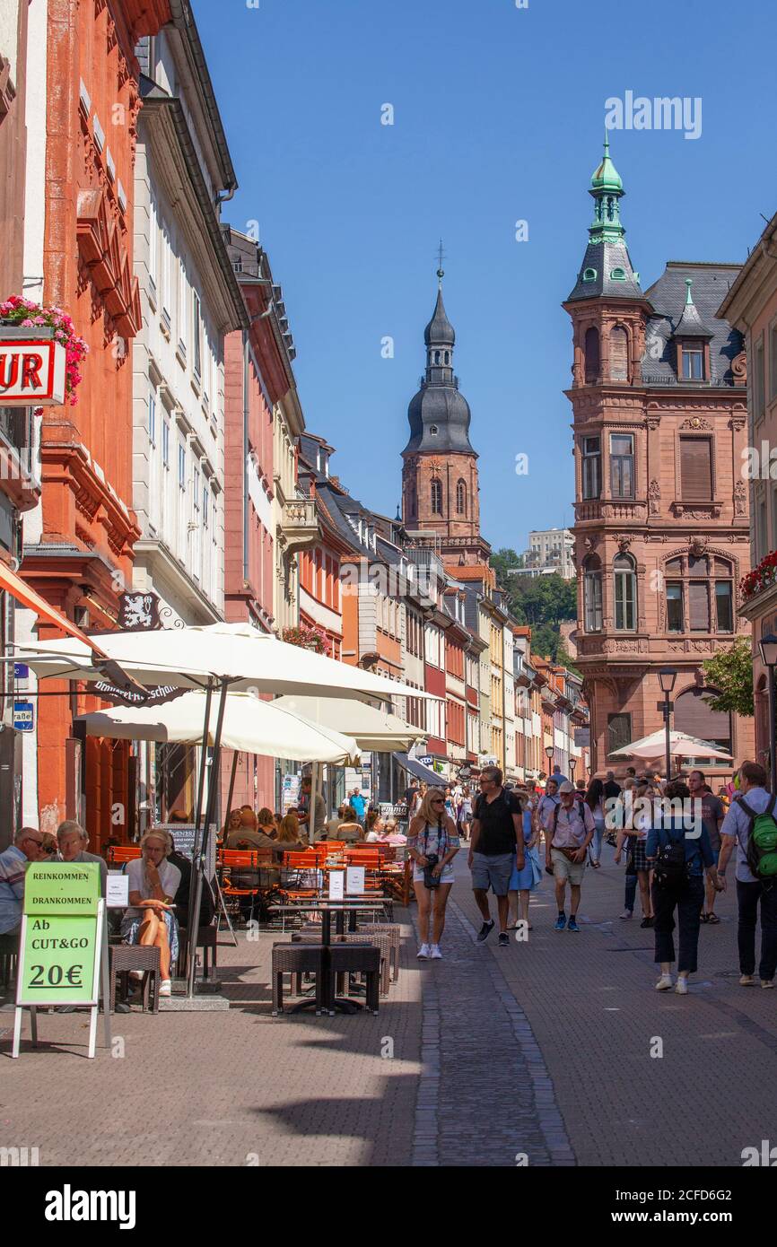 Fußgängerzone Hauptstraße in der Altstadt, Heidelberg, Baden-Württemberg, Deutschland, Europa Stockfoto