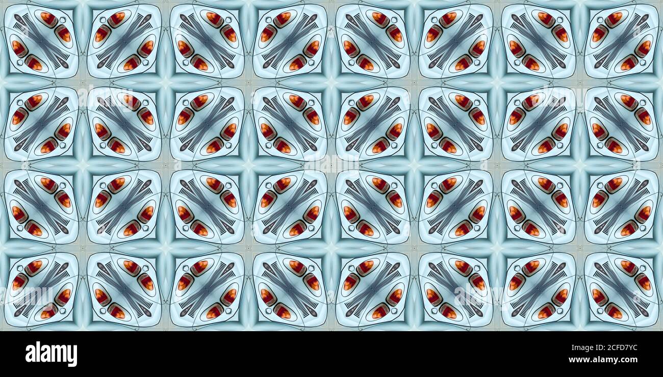 Glänzende Metallelemente mit hellem Glas nahtlose abstrakte Muster echte Textur. Stockfoto
