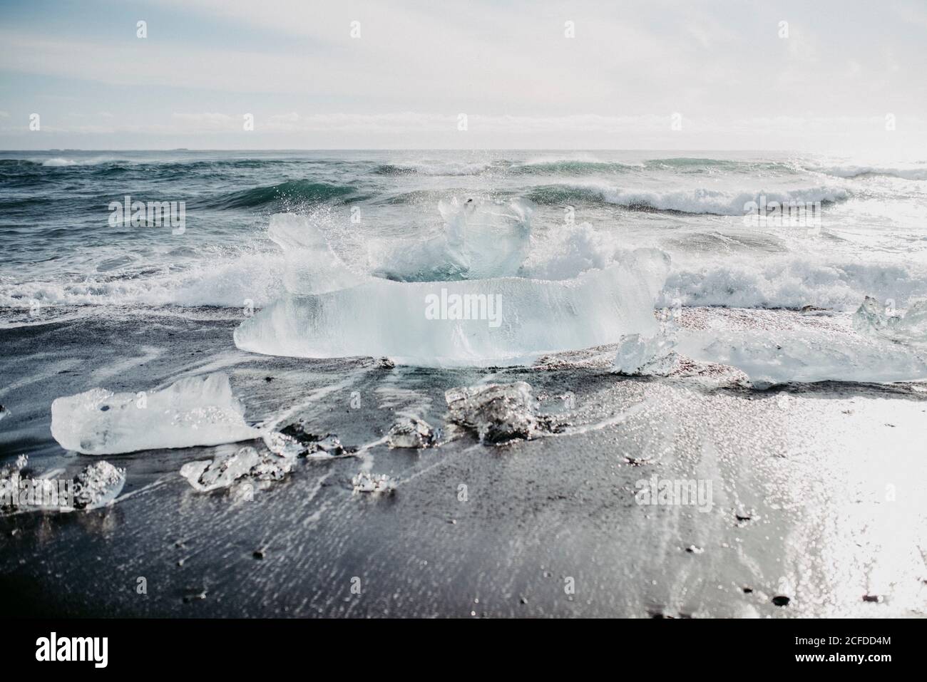 Black Diamond Beach mit seinen gleichnamigen Eisformationen, Island Stockfoto