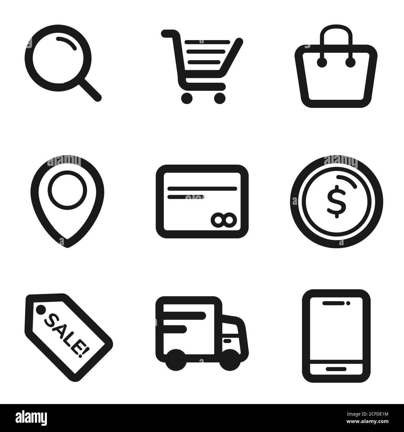 Icon Set für Einkäufe online einkaufen Zahlung Lieferung und Versand vektor auf weißem Hintergrund isoliert Stock Vektor
