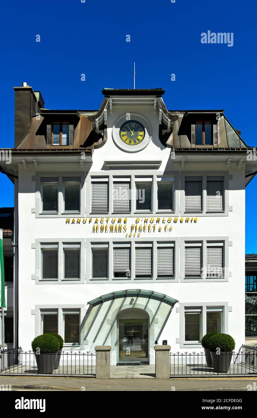 Hauptsitz des Schweizer Uhrmacherkonzerns Audemars Piguet Holding SA, Le Brassus, Vallee de Joux, Waadt, Schweiz Stockfoto