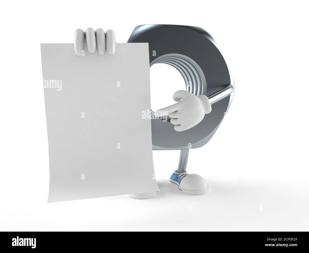 Nuß-Zeichen mit leerem Blatt Papier isoliert auf weiß Hintergrund Stockfoto