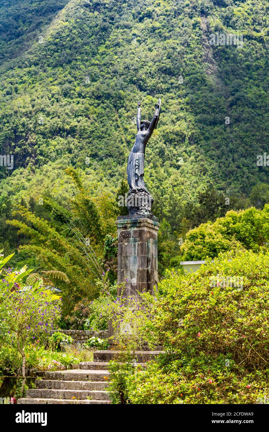 L'ame de la France, die Seele Frankreichs, Bronzestatue eines Kriegers, vom Bildhauer Carlo Sarrabezoles, 1931, Hell-Bourg, Vulkan Cirque de la Salazie, Stockfoto