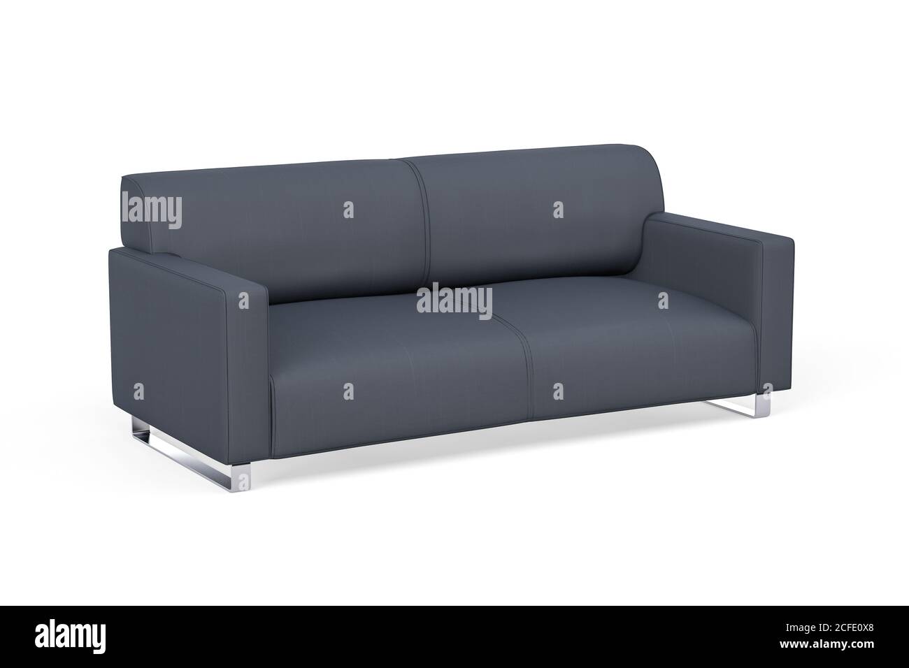 Zwei-Sitzer-Sofa in marineblauem Stoff mit Metallbeinen Auf weißem Hintergrund - 3d-Rendering Stockfoto