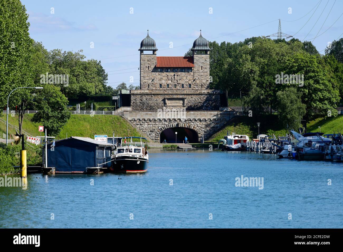 Alte Waltrop-Schachtschleuse am Dortmund-Ems-Kanal, Waltrop, Ruhrgebiet, Nordrhein-Westfalen, Deutschland Stockfoto