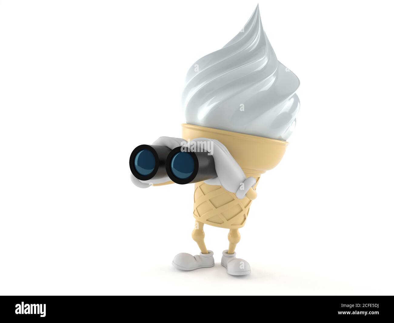 Eiscreme-Charakter Blick durch Fernglas isoliert auf weißem Hintergrund Stockfoto