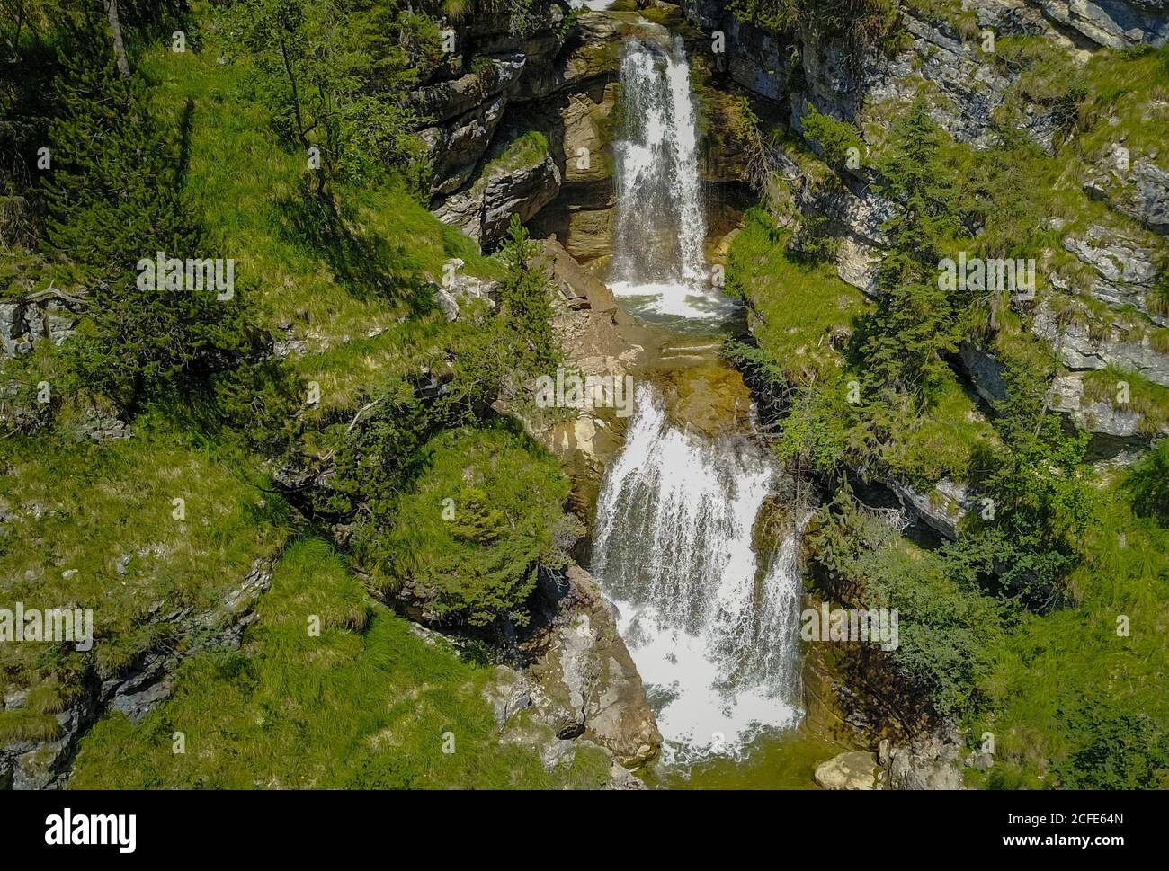Kuhflüchtwasserfälle im Sommer, Kuhflucht, Wasserfall, Farchant, Garmisch-Partenkirchen, Oberbayern, Bayern, Süddeutschland, Deutschland Stockfoto