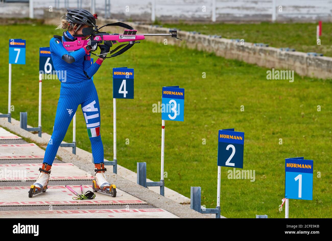 Besuch der Biathlon-Arena von Antterselva Stockfoto