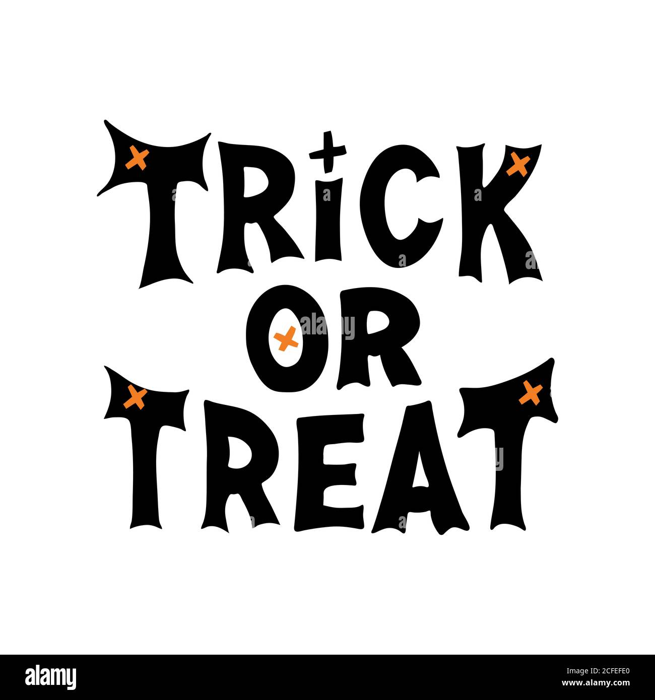 Trick or Treat. Halloween-Zitat. Niedliche handgezeichnete Schriftzüge im modernen skandinavischen Stil. Isoliert auf weißem Hintergrund. Vektorgrafik. Stock Vektor