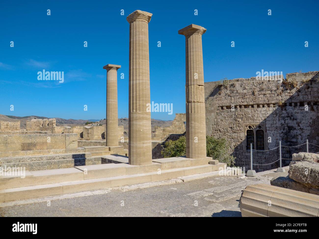 Ruinen der Akropolis von Lindos, Rhodos, Griechenland Stockfoto