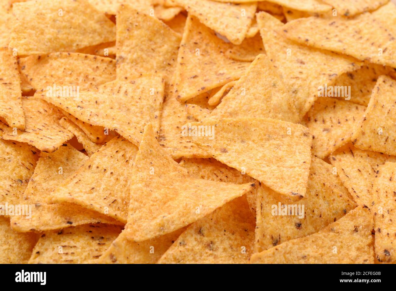 Nahaufnahme der mexikanischen Nacho-Chips Hintergrund Stockfoto