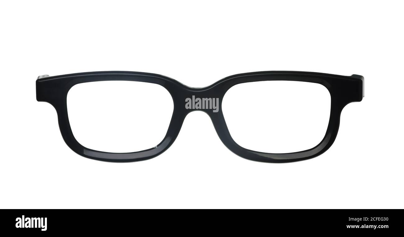 Vorderansicht des klassischen schwarzen Brillenrahmens isoliert auf Weiß Stockfoto