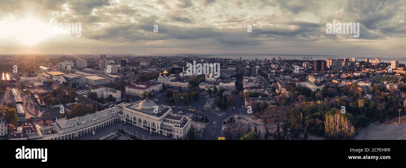 Sonnenuntergang Luftpanorama von Odessa Ukraine Stockfoto