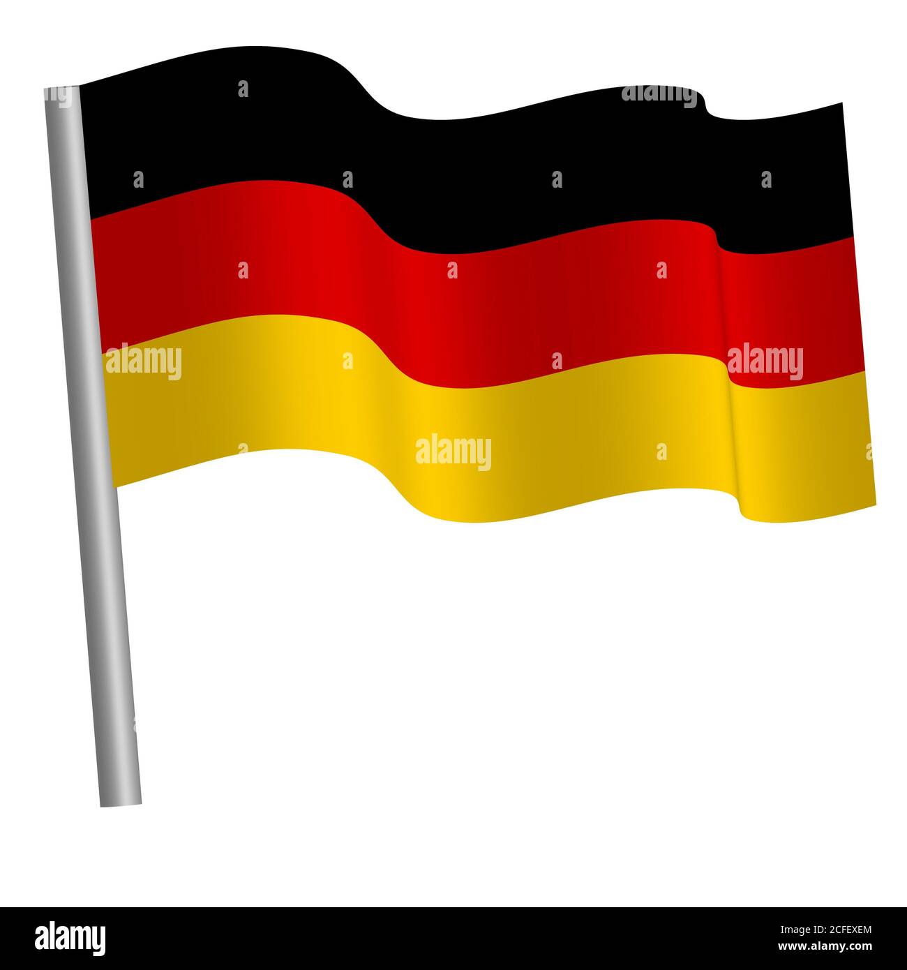 Hochwertige deutsche Flagge winkt auf einer Stange Stockfoto