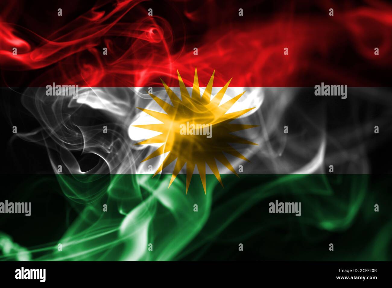 Rauch Flagge Kurdistan, Irak abhängig Territorium Flagge Stockfoto