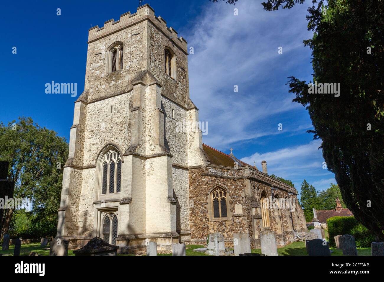 Die Kirche von Saint Andrew und Saint Mary Grantchester, Grantchester, ein malerisches Dorf am Fluss Cam, Cambridgeshire, Großbritannien. Stockfoto