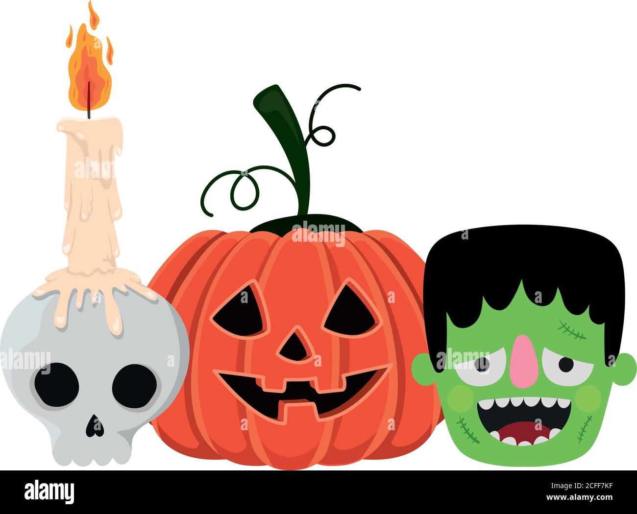 Halloween Kürbis Schädel und frankenstein Cartoons Vektor-Design Stock Vektor