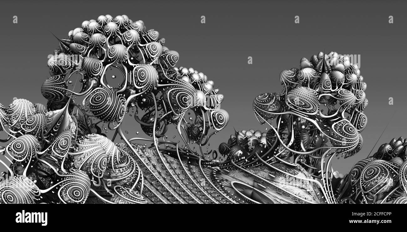 Hintergrund mit fantastischen 3D-Strukturen, abstraktes Fraktaldesign. Stockfoto