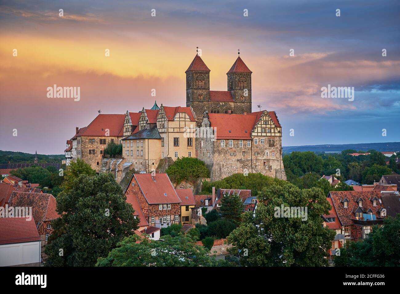 Schloss Quedlinburg und Stiftskirche St. Servatii, UNESCO Weltkulturerbe, Quedlinburg, Sachsen-Anhalt, Deutschland, Europa Stockfoto