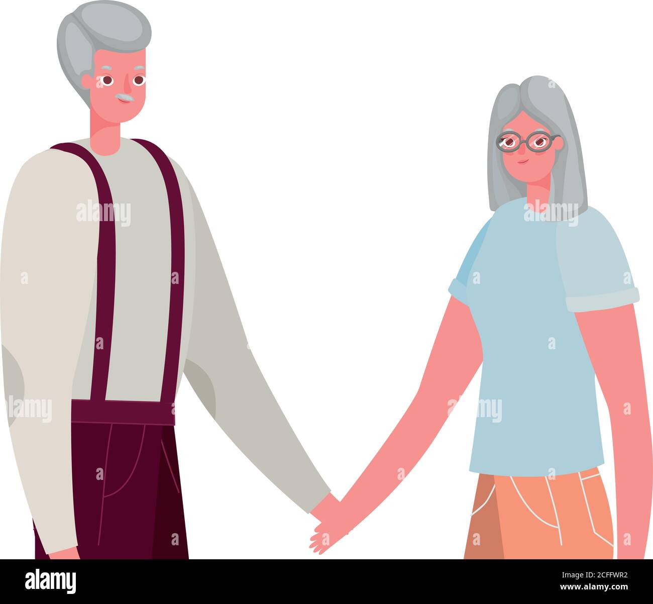 Ältere Frau und Mann Cartoons halten Hände Vektor-Design Stock Vektor